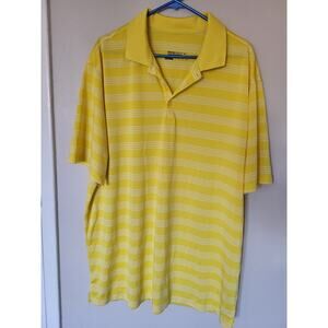 NikeGolf Performance DriFit Mens Polo Shirt Yellow W/ Stripe Short Sleeve Sz 2XL